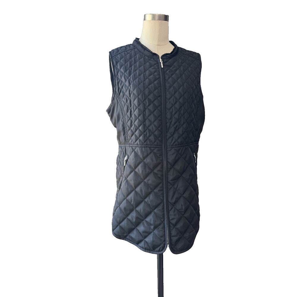 Chico's Diamond Quilted Vest Women's 1 M 8-10 Black Full Zip Pockets Lightweight